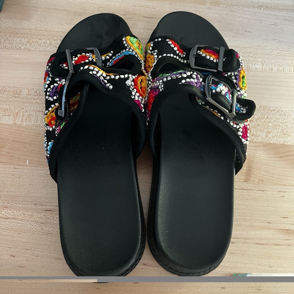 Boho Colorful Embroidered Floral Slide Sandals Festival Women's Size 11 - Picture 5 of 7